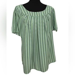 Roz & Ali Green and Blue Geometric Print Short Sleeve Shirt SZ 1X